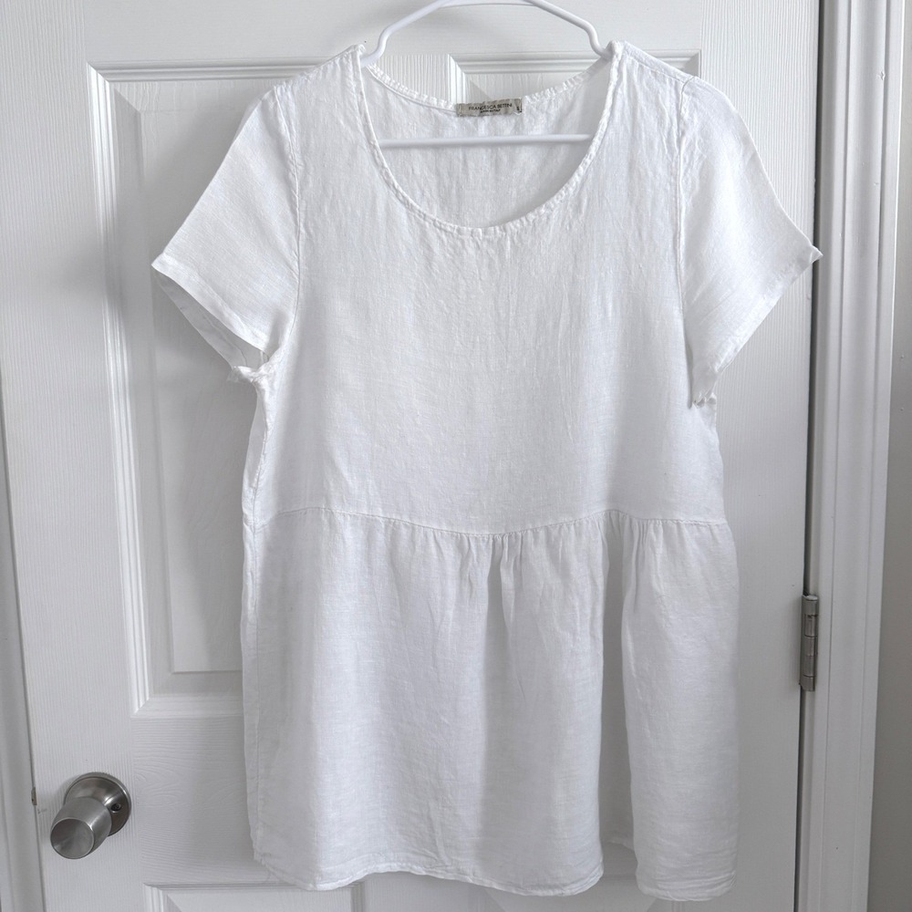 Francesca Bettini Linen Tunic Women Small White Babydoll Italy Lagenlook Boxy